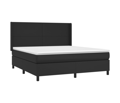 Cama box spring con colchón cuero sintético negro 160x200 cm