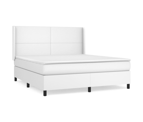 Cama box spring con colchón cuero sintético blanco 160x200 cm