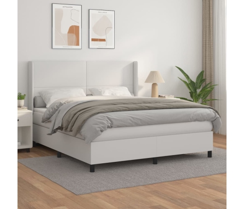 Cama box spring con colchón cuero sintético blanco 160x200 cm