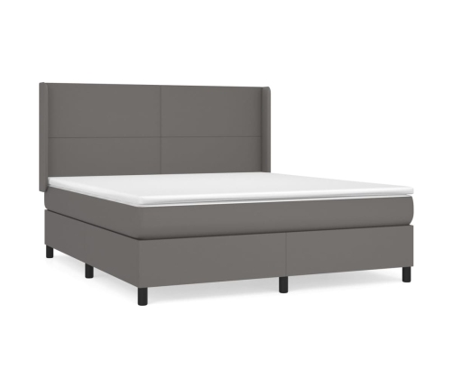 Cama box spring con colchón cuero sintético gris 160x200 cm