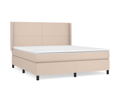 Cama box spring con colchón cuero sintético capuchino 160x200cm