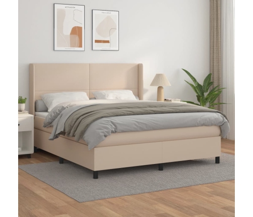 Cama box spring con colchón cuero sintético capuchino 160x200cm