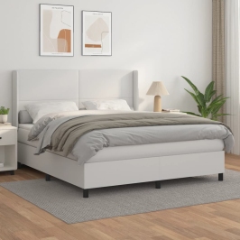 Cama box spring con colchón cuero sintético blanco 180x200 cm