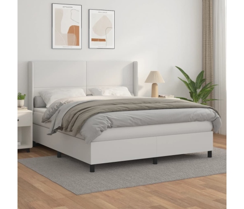 Cama box spring con colchón cuero sintético blanco 180x200 cm