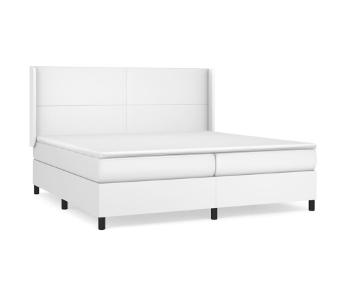 Cama box spring con colchón cuero sintético blanco 200x200 cm