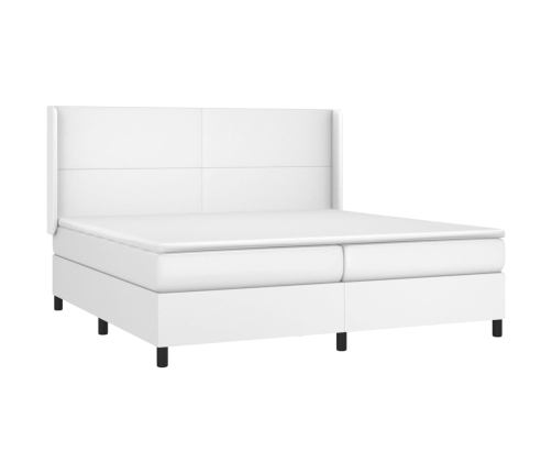 Cama box spring con colchón cuero sintético blanco 200x200 cm