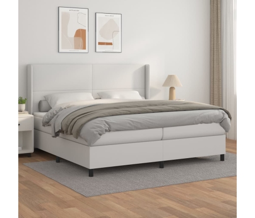 Cama box spring con colchón cuero sintético blanco 200x200 cm