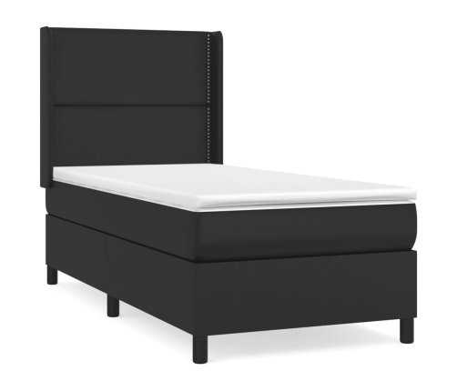 Cama box spring con colchón cuero sintético negro 80x200 cm