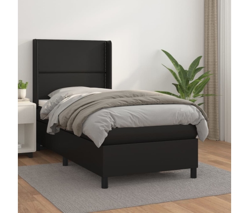 Cama box spring con colchón cuero sintético negro 80x200 cm