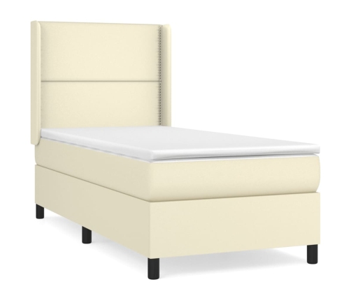 Cama box spring con colchón cuero sintético crema 80x200 cm