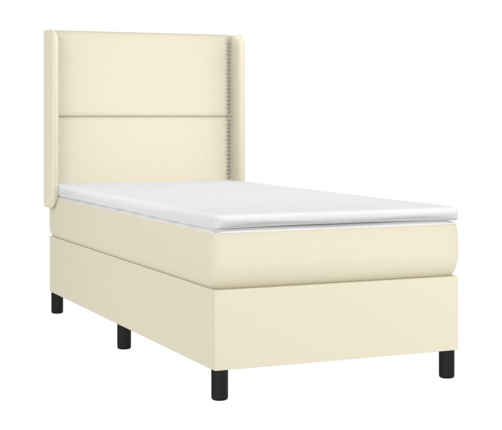 Cama box spring con colchón cuero sintético crema 80x200 cm