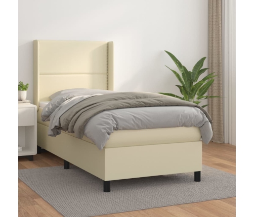 Cama box spring con colchón cuero sintético crema 80x200 cm