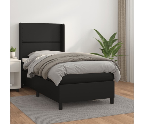 Cama box spring con colchón cuero sintético negro 90x190 cm