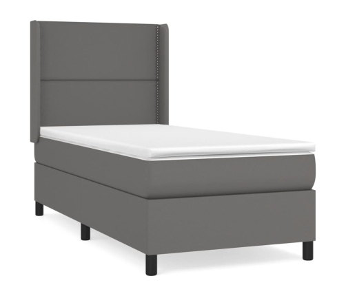 Cama box spring con colchón cuero sintético gris 90x200 cm