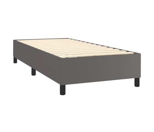 Cama box spring con colchón cuero sintético gris 90x200 cm