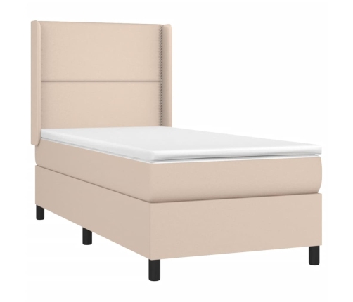 Cama box spring con colchón cuero sintético capuchino 90x200 cm