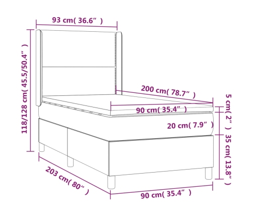 Cama box spring con colchón cuero sintético capuchino 90x200 cm