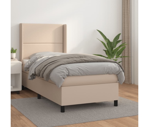 Cama box spring con colchón cuero sintético capuchino 90x200 cm