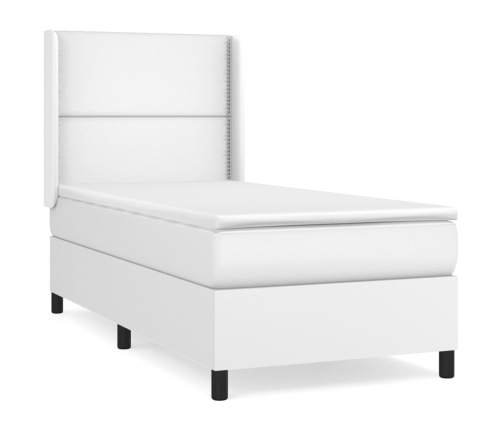 Cama box spring con colchón cuero sintético blanco 100x200 cm