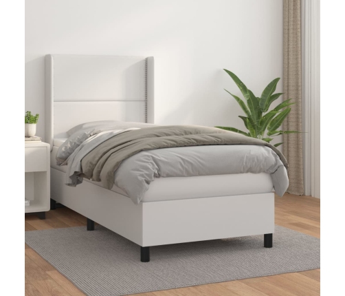 Cama box spring con colchón cuero sintético blanco 100x200 cm