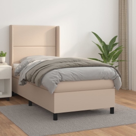 Cama box spring con colchón cuero sintético capuchino 100x200cm