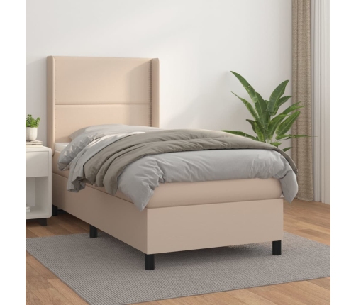 Cama box spring con colchón cuero sintético capuchino 100x200cm