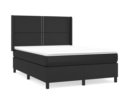 Cama box spring con colchón cuero sintético negro 140x190 cm
