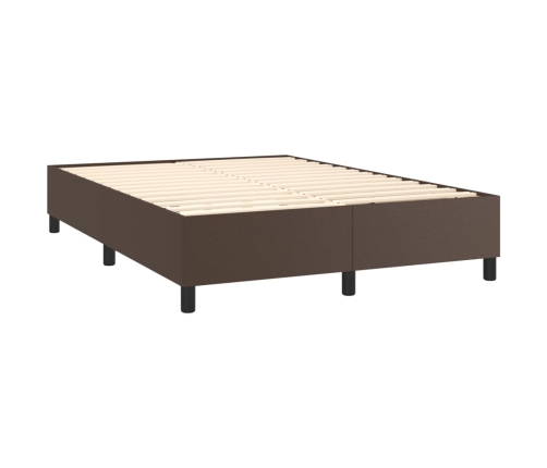 Cama box spring con colchón cuero sintético marrón 140x190 cm