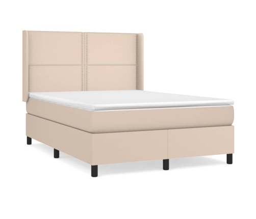 Cama box spring con colchón cuero sintético capuchino 140x190cm