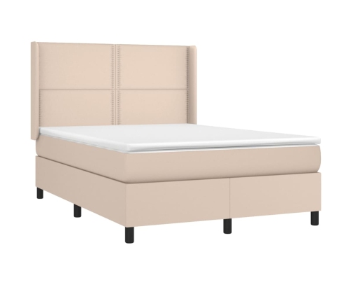Cama box spring con colchón cuero sintético capuchino 140x190cm