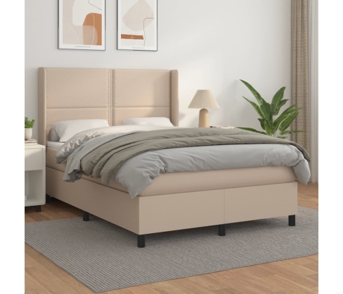 Cama box spring con colchón cuero sintético capuchino 140x190cm