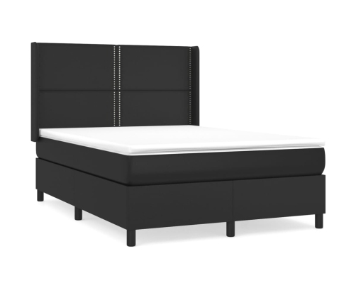 Cama box spring con colchón cuero sintético negro 140x200cm