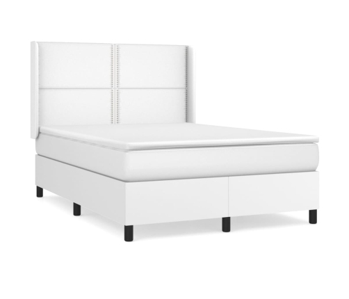 Cama box spring con colchón cuero sintético blanco 140x200cm