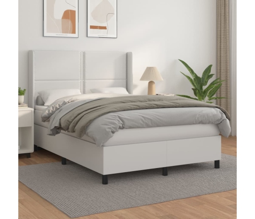Cama box spring con colchón cuero sintético blanco 140x200cm