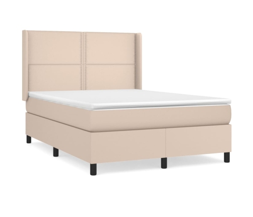 Cama box spring con colchón cuero sintético capuchino 140x200cm