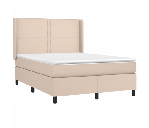 Cama box spring con colchón cuero sintético capuchino 140x200cm