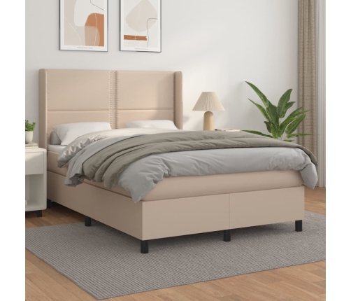 Cama box spring con colchón cuero sintético capuchino 140x200cm