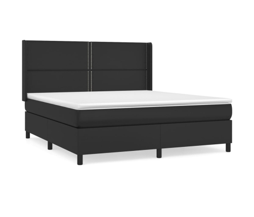 Cama box spring con colchón cuero sintético negro 160x200 cm