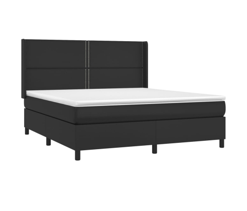 Cama box spring con colchón cuero sintético negro 160x200 cm