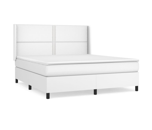 Cama box spring con colchón cuero sintético blanco 160x200 cm