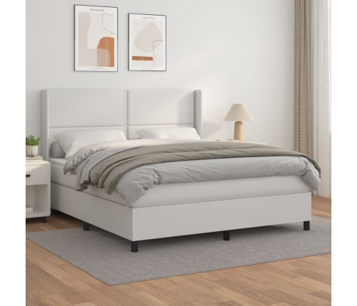 Cama box spring con colchón cuero sintético blanco 160x200 cm