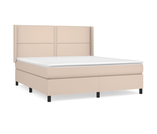 Cama box spring con colchón cuero sintético capuchino 160x200cm