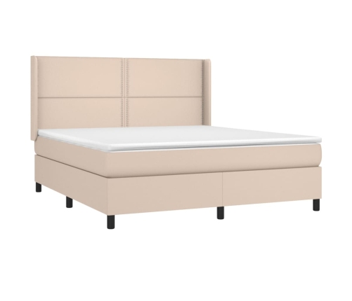 Cama box spring con colchón cuero sintético capuchino 160x200cm