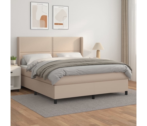 Cama box spring con colchón cuero sintético capuchino 160x200cm