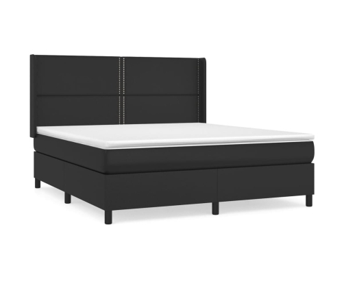 Cama box spring con colchón cuero sintético negro 180x200 cm