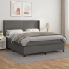 Cama box spring con colchón cuero sintético gris 180x200 cm