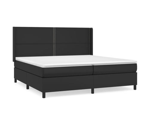 Cama box spring con colchón cuero sintético negro 200x200 cm