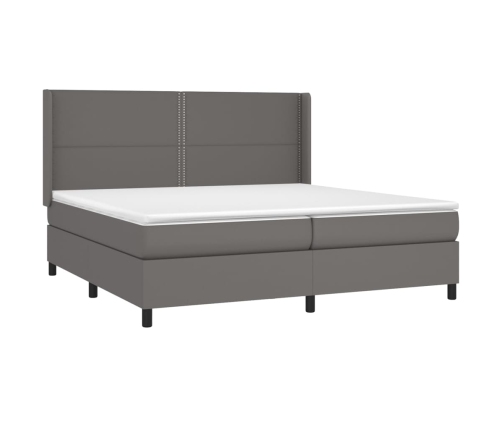 Cama box spring con colchón cuero sintético gris 200x200 cm