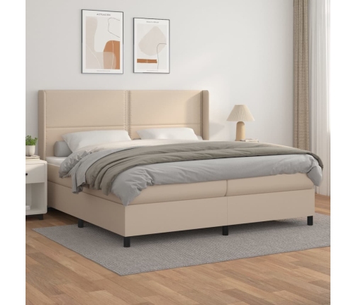 Cama box spring con colchón cuero sintético capuchino 200x200cm