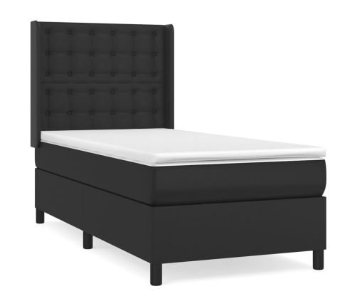 Cama box spring con colchón cuero sintético negro 80x200 cm